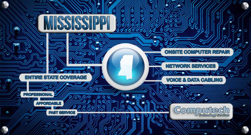 Onsite Computer PC and Printer Repair, Network, Voice and Data Cabling Services of Mississippi (MS)